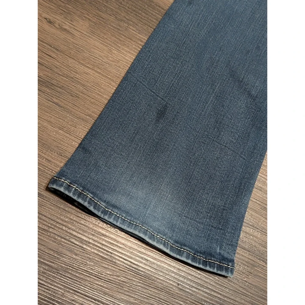 Rock Revival Jazlyn Bootcut Jeans Blue Embellished Fleur-de-Lis Size 27 READ